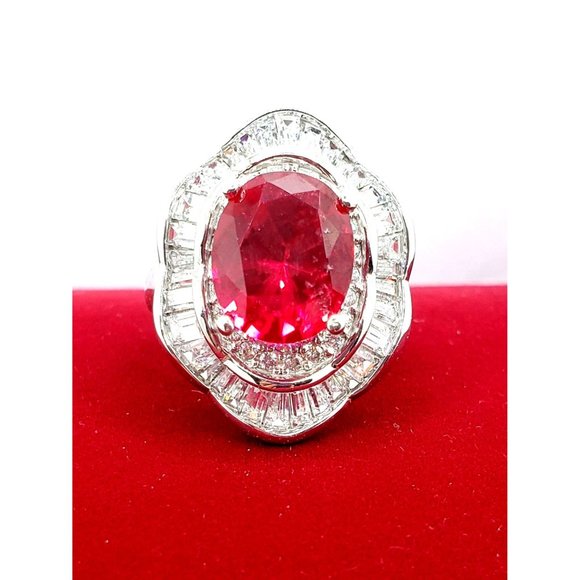 Cocktail Ring 14k white gold, Red Cubic Zirconia Size 8 - Picture 1 of 12